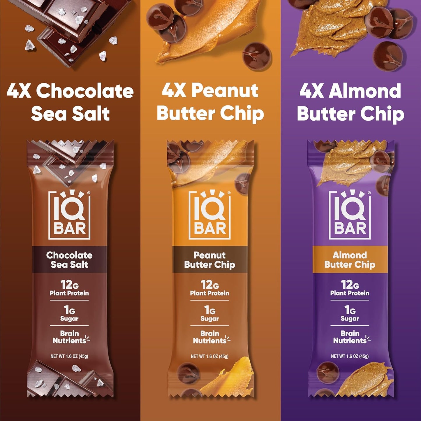 IQBAR Brain and Body Plant Protein Bars - Chocolate Lovers Variety - 12-Count Low Carb - Gluten Free, High Fiber, Vegan Snacks - Low Sugar Meal Replacement