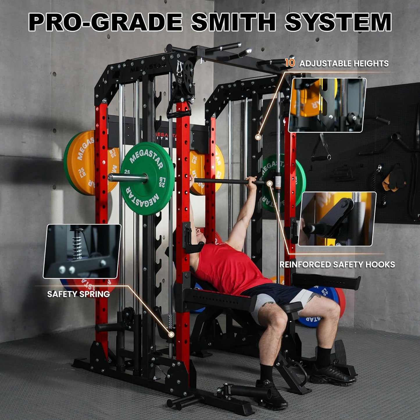 Smith Machine Home Gym with Aluminum Pulley Set - 2000lbs Capacity All-in-One Power Rack with Cable Crossover, Pull-Up Bar & Dip Station, Includes 18 Attachments, P107 Anvil