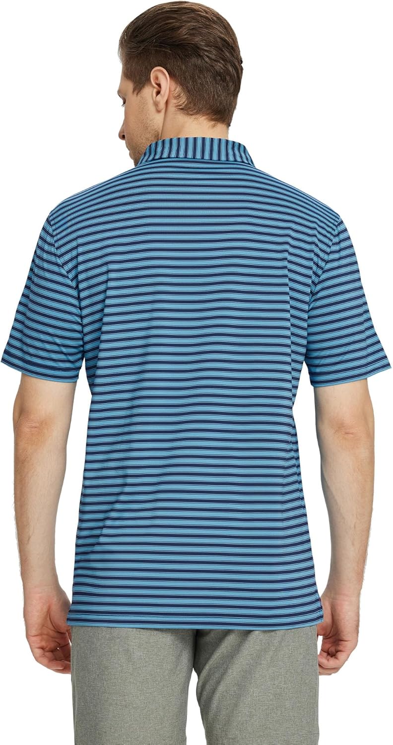 M MAELREG Golf Shirts for Men Short Sleeve Dry Fit Casual Striped Performance Moisture Wicking Collared Mens Polo Shirts