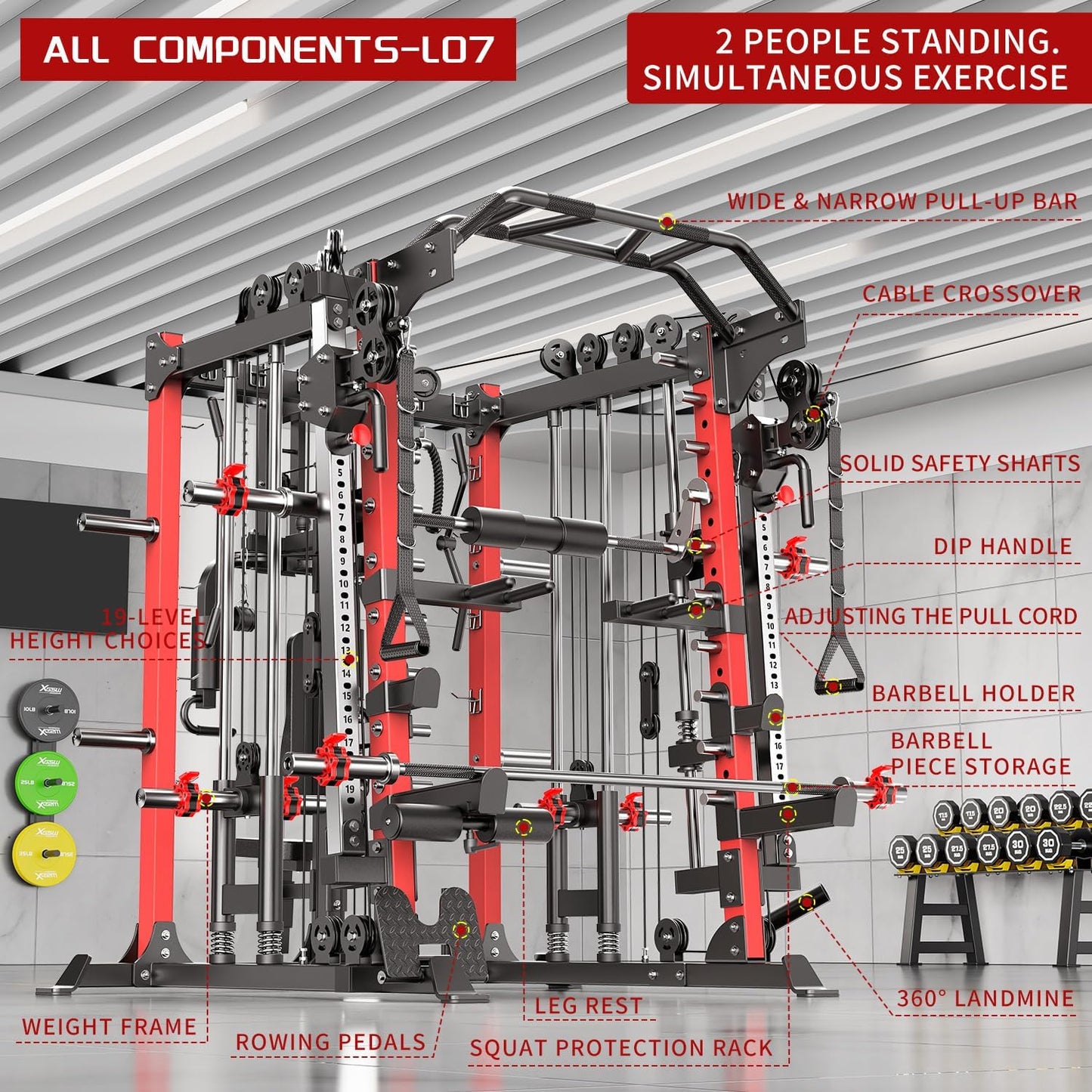 Smith Machine Power Rack Multifunctional Power Cage Deep Squat Rack Cable Crossover System Selectable More Training Attachment for Garage & Home Gym