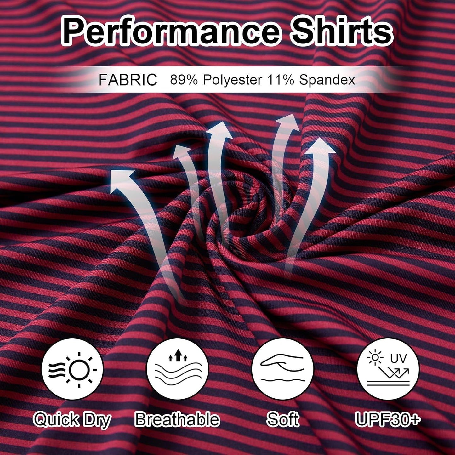 Golf Shirts for Men - Moisture Wicking Short Sleeve Performance Sport Casual Striped Collared Mens Polo Shirt