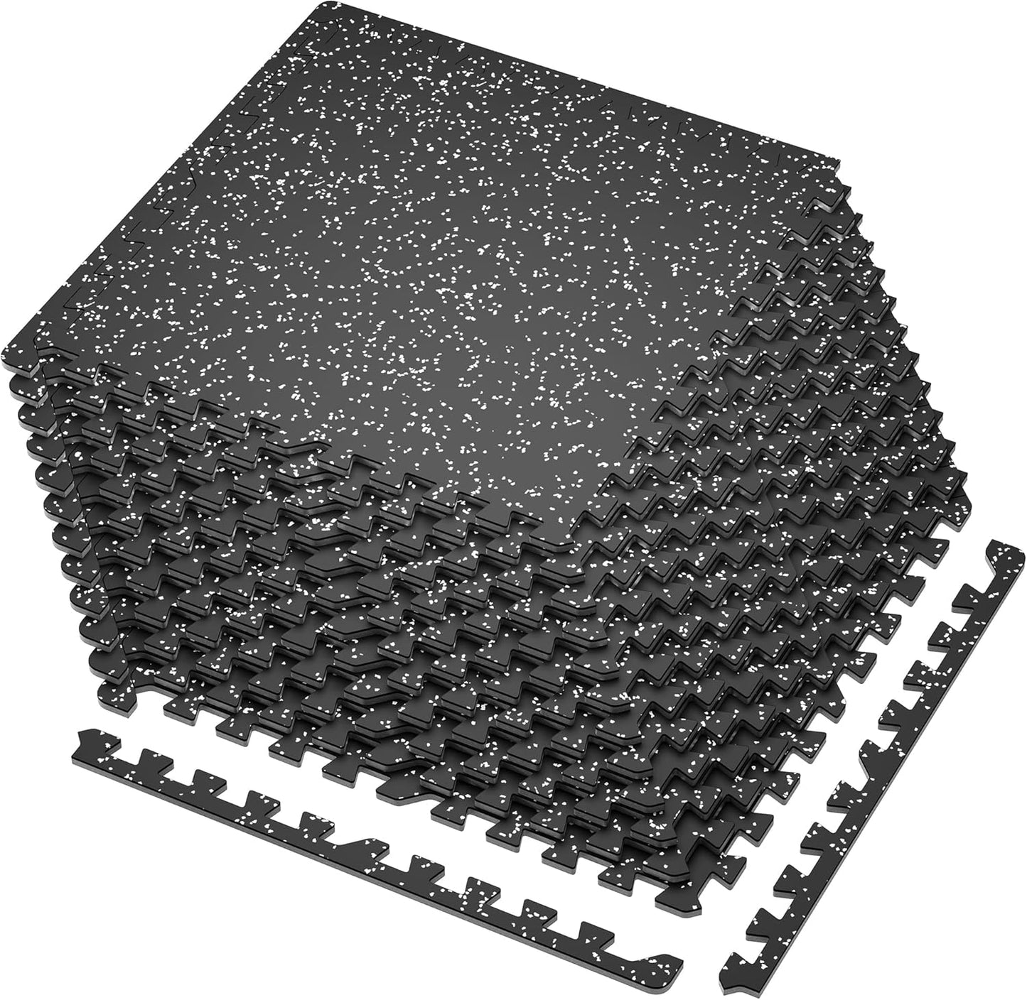 SUPERJARE 0.4 Inch Gym Flooring for Home Gym,12 Tiles Gym Floor Mat with Heavy Duty Rubber Top, Interlocking Rubber Flooring Mats, Workout Exercise Equipment Mats, Black/Grey