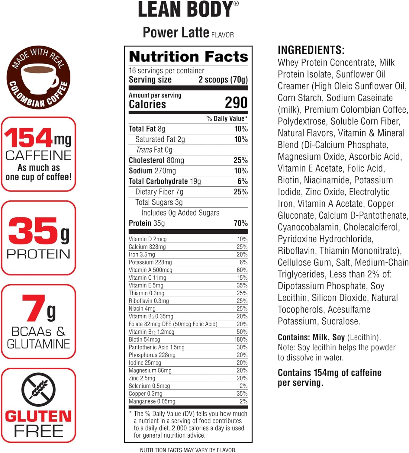 Labrada Lean Body MRP with Premium Columbia Coffee (154mg of Caffeine), Power Latte, 2.47LB Tub Packaging May Vary