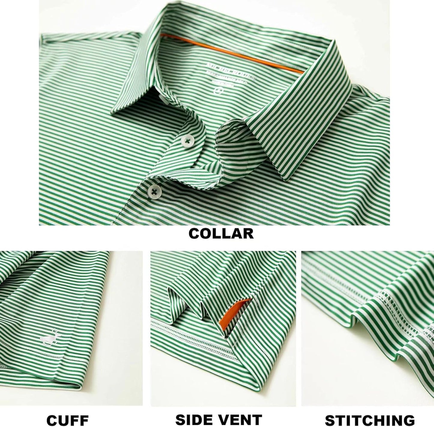 Mens Golf Shirt Moisture Wicking Dry Fit Performance Sport Short Sleeve Striped Golf Polo Shirts for Men