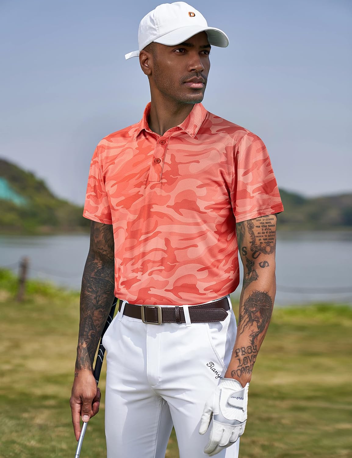 TAPULCO Mens Quick Dry Polo Shirts Camouflage Pattern Performance Athletic Lightweight Breathable Casual Golf Tshirts