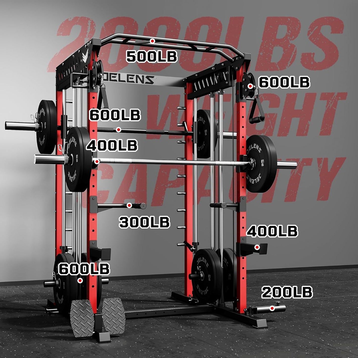 M21 Smith Machine, Multi-Function Power Cage with Dual Pulley Cable Crossover System, 2000LBS All-in-One Squat Rack with Smith Bar and Attachments