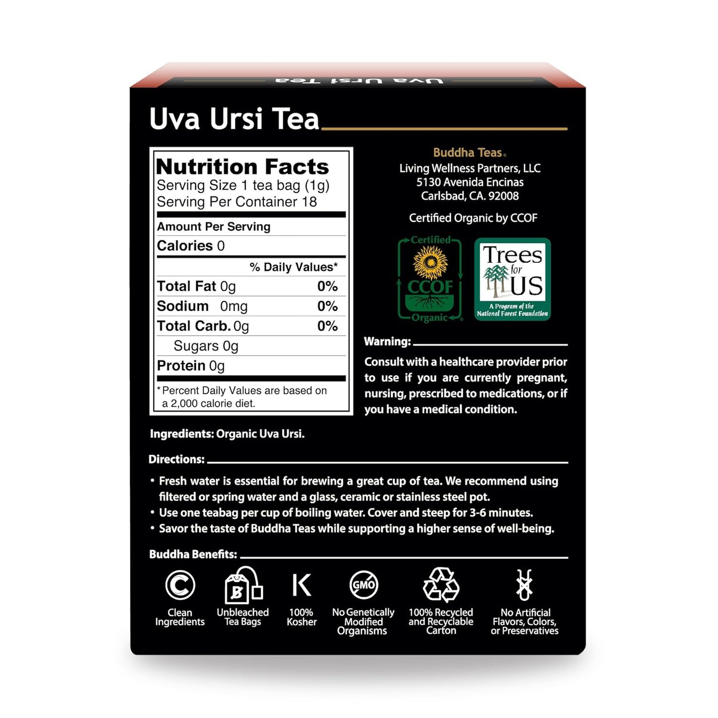 Buddha Teas - Uva Ursi Tea - Herbal Tea - Natural Boost of Vitamins, Minerals, & Antioxidants - Clean Ingredients - Caffeine Free - OU Kosher - Gluten Free - 18 Tea Bags (Pack of 1)