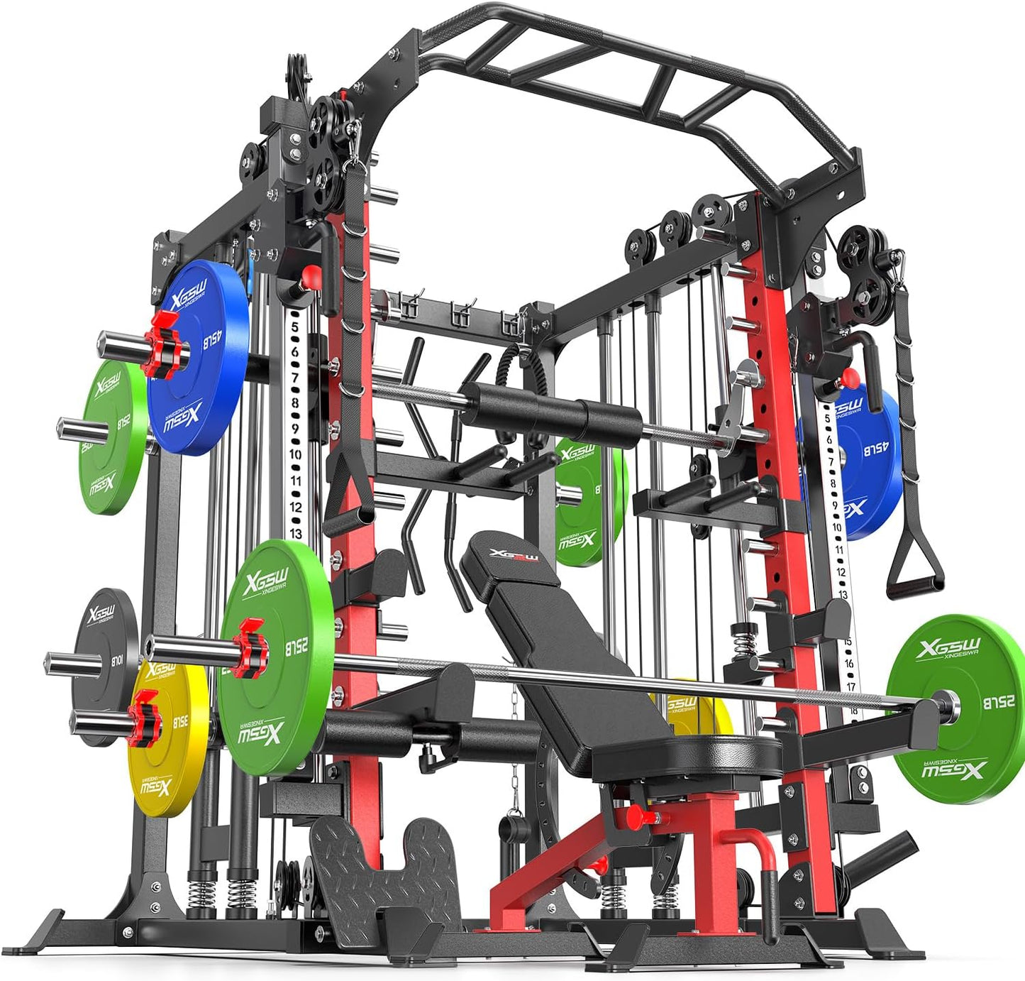 Power Cage,1600lbs Multi-Function Power Rack with Adjustable Cable Crossover System and More Training Attachment, Weight Cage for Home Gym