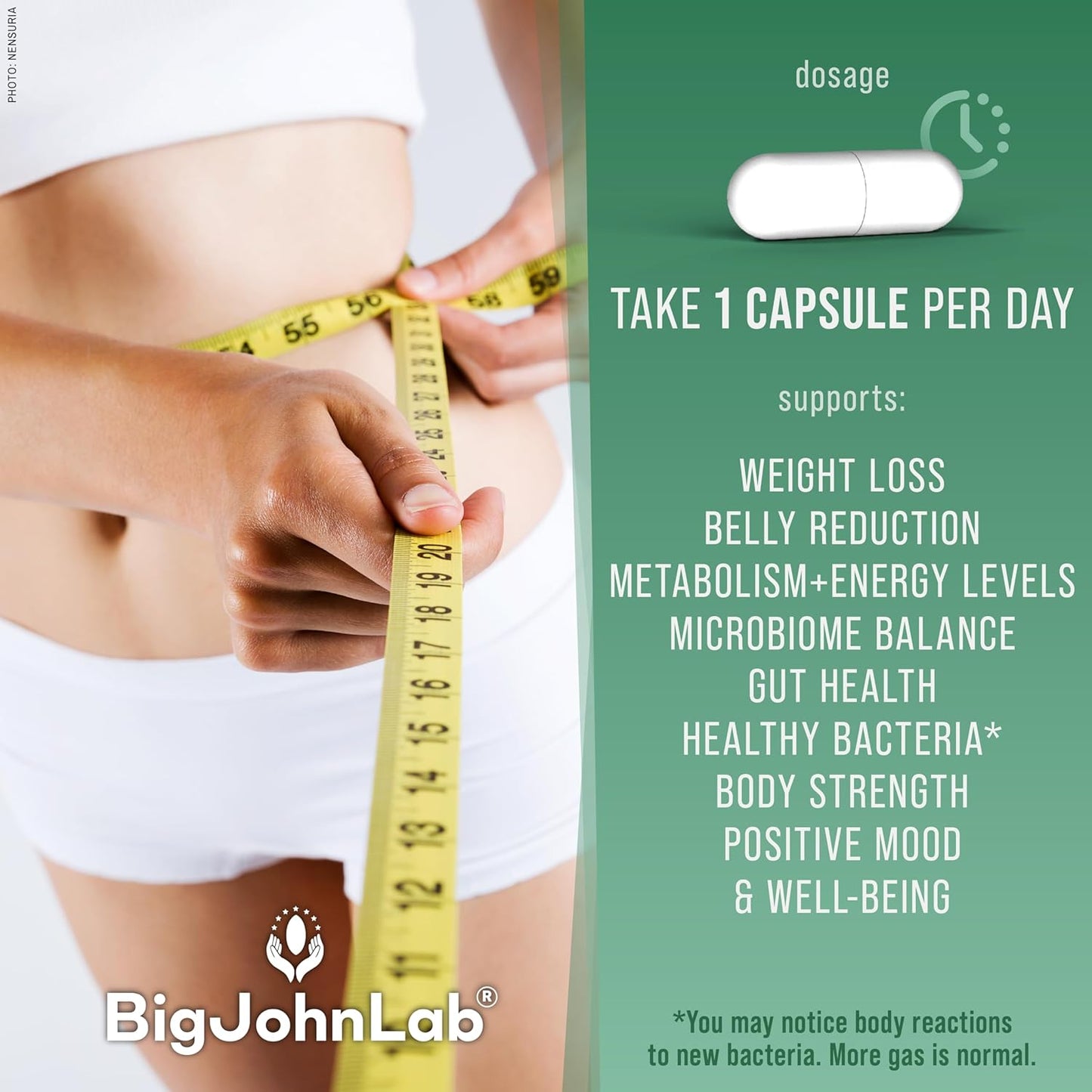 BIGJOHNLAB® - Probiotics for Weight Management & Bloating - 6 Probiotic Strains - Prebiotics - Key Ingredient Cayenne & Green Tea - Supports Gut Health - Weight Management for Women & Men - 30 CT