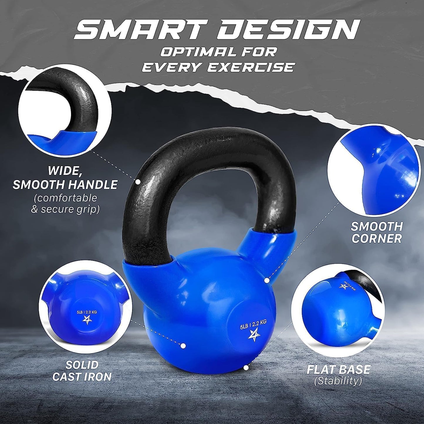 Yes4All 5-100 LB Kettlebells Vinyl Coated Cast Iron for Dumbbell Weights Exercises, Gym, Fitness, Full Body Workout Equipment Push up, Grip and Strength Training