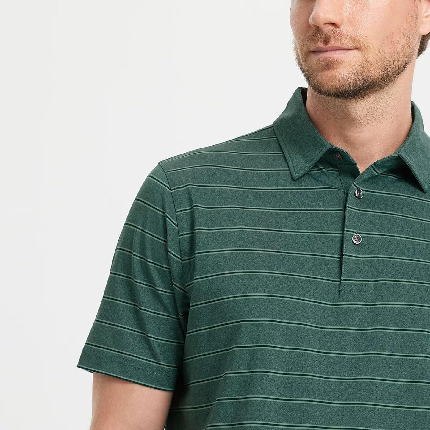 M MAELREG Golf Shirts for Men Moisture Wicking Striped Polo Performance Dry Fit Business Sports Mens Polo Shirts Short Sleeve