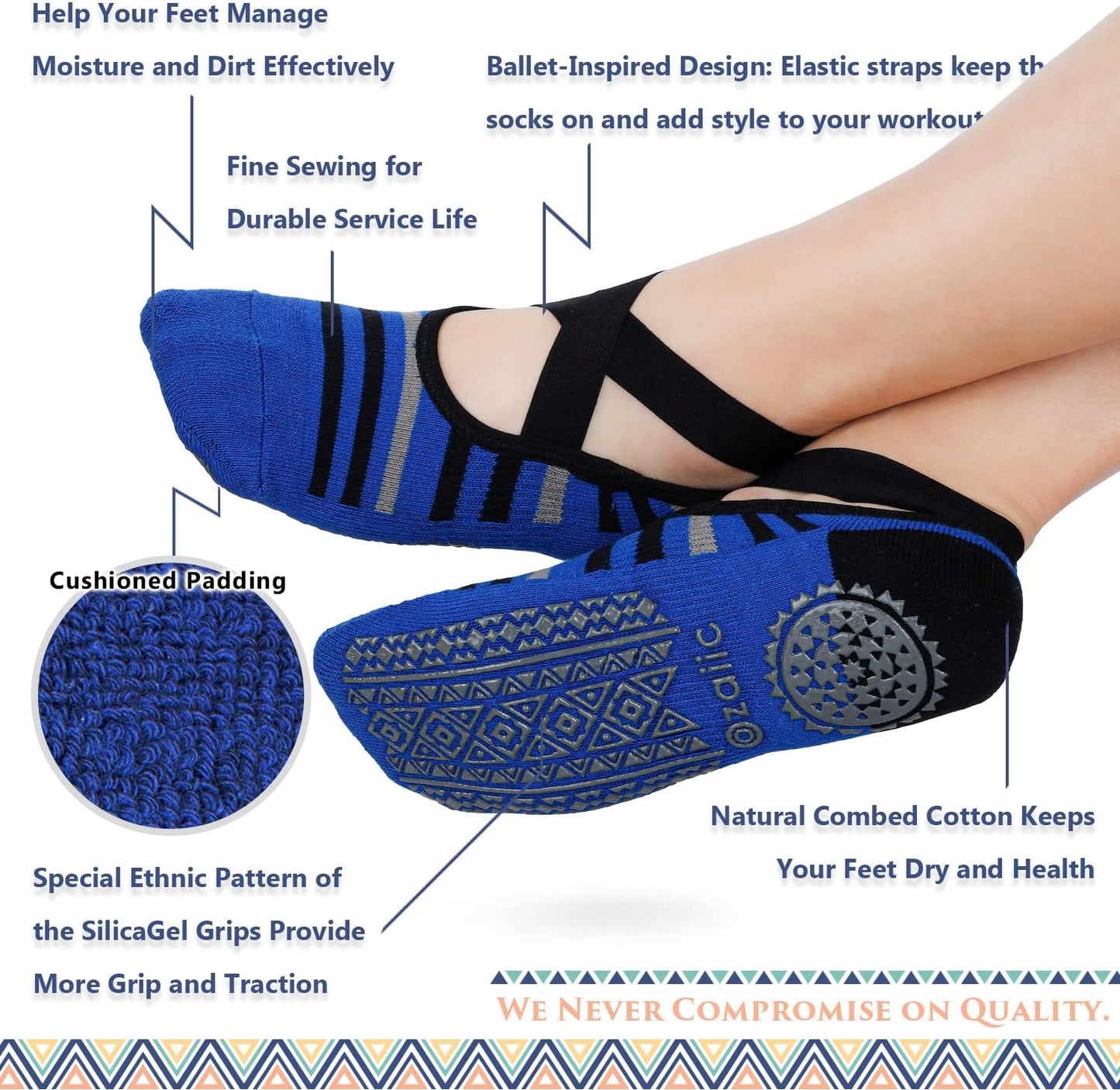 Ozaiic Yoga Socks for Women Non-Slip Grips & Straps, Ideal for Pilates, Pure Barre, Ballet, Dance, Barefoot Workout