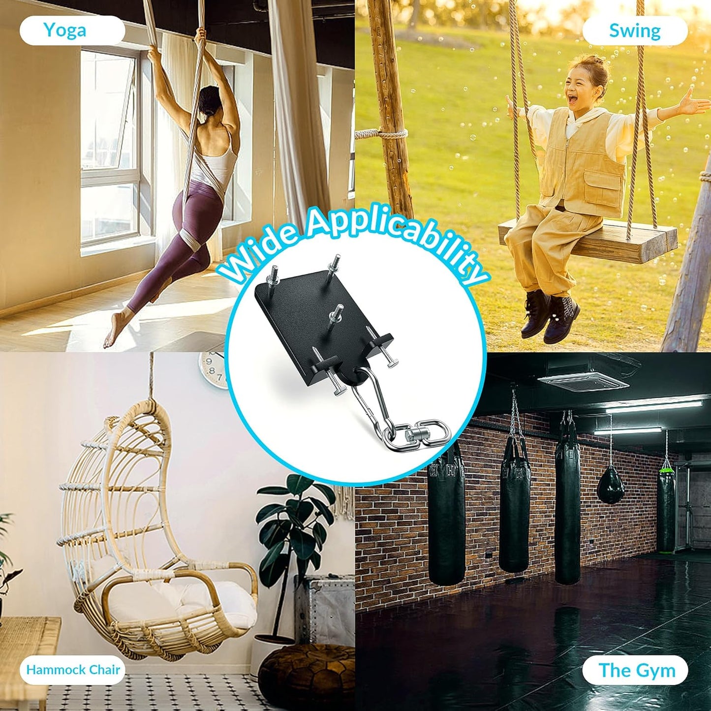 1200lb Heavy Punching Boxing Bag Hanger, 360° Beam Punching Bag Hanger, Rafter Heavy Bag Mount Hook, Punching Bag Mounting Bracket, Rotation Wall Ceiling Mount Bracket for Muay Thai Yoga Swing Hammock