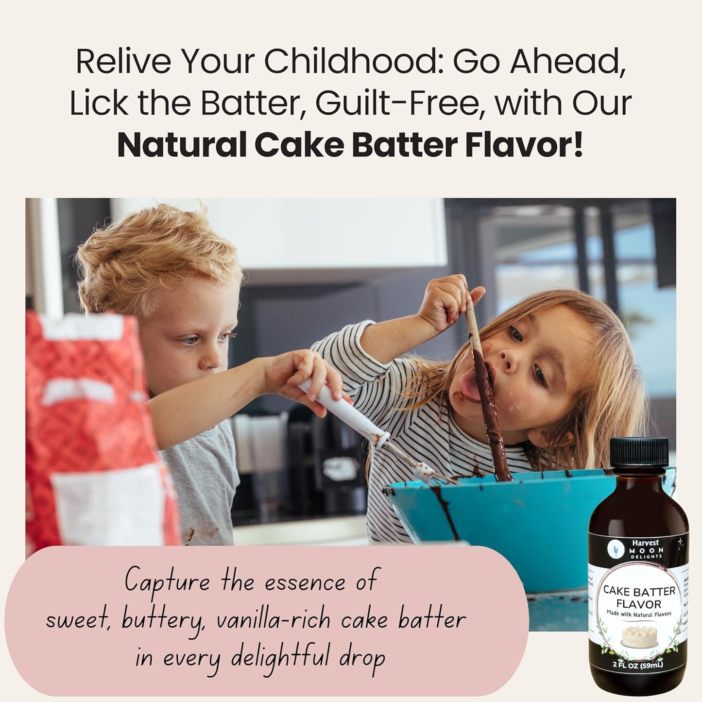 Natural Cake Batter Extract - 2 oz - Water-Soluble - By Harvest Moon Delights - Cake Batter Extract for Baking, Ice Cream, Drinks, and Candy - Flavoring, Sugar Free