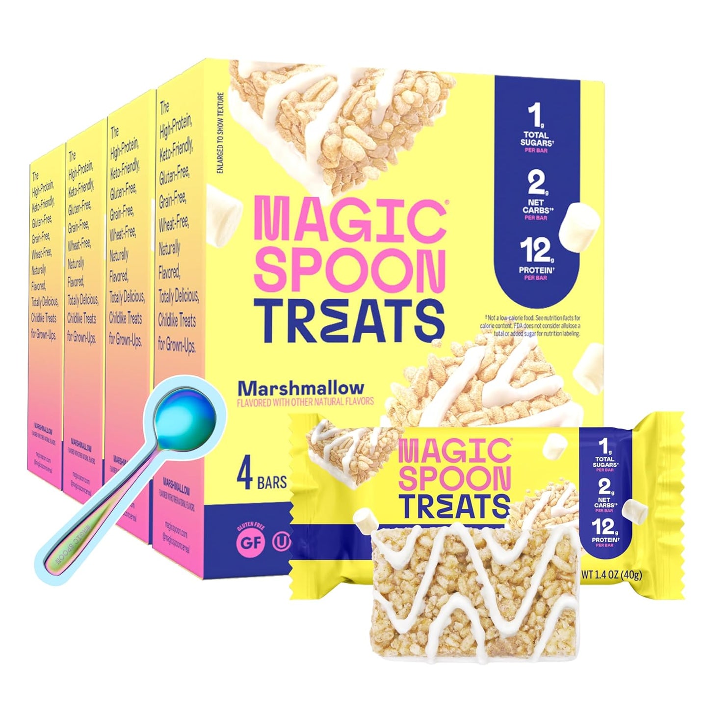 MAGIC SPOON Treats - High Protein, Low Carb, Keto Friendly, 1g of Sugar, Gluten Free, Crispy Treat Protein Bar Cereal Bar, On-The-Go Healthy Snack (Marshmallow, 16 Bars)