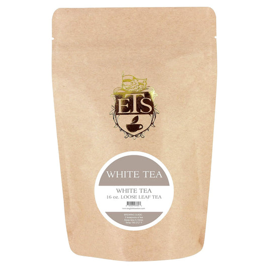 White Tea Loose Leaf Tea Pouches - 4oz | Premium Pai Mu Tan Tea with Amber Brew Jammy Malty Flavor | Delicate Sun-Dried Leaves for Smooth Refreshing Hot