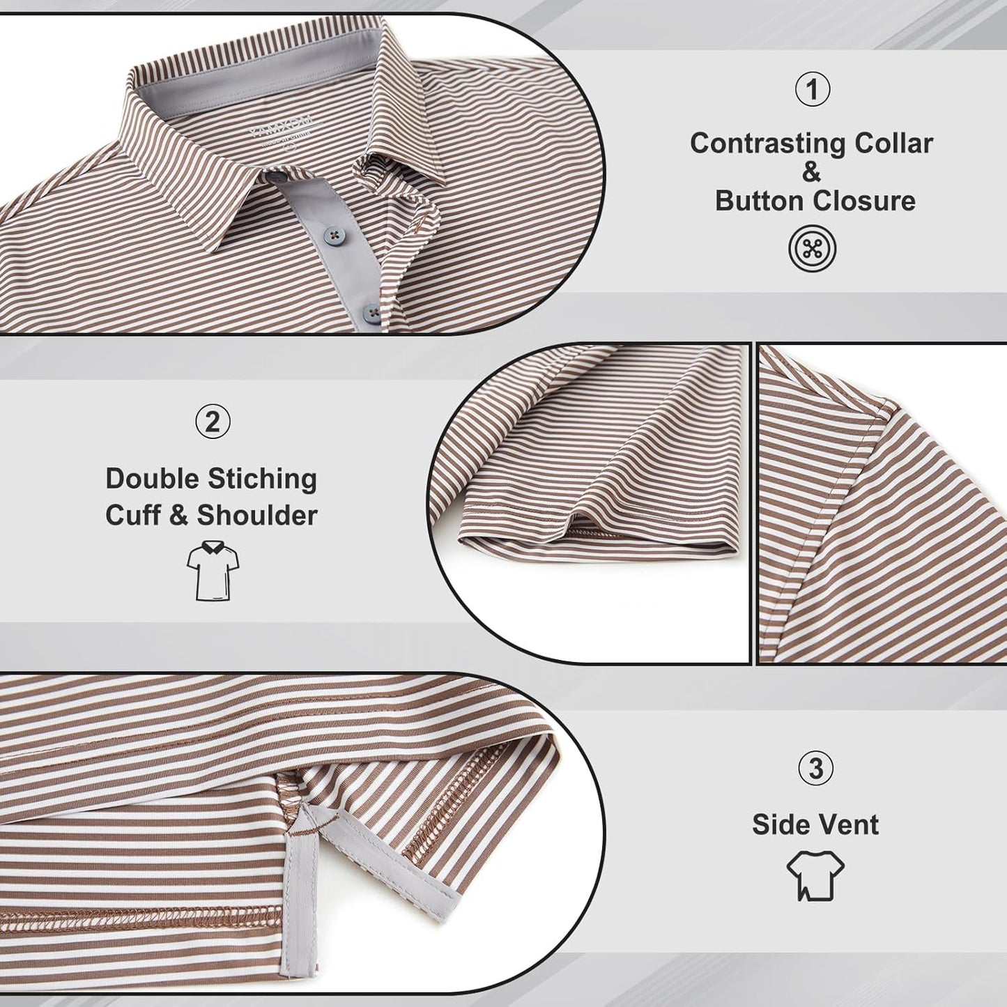 Golf Shirts for Men - Moisture Wicking Short Sleeve Performance Sport Casual Striped Collared Mens Polo Shirt