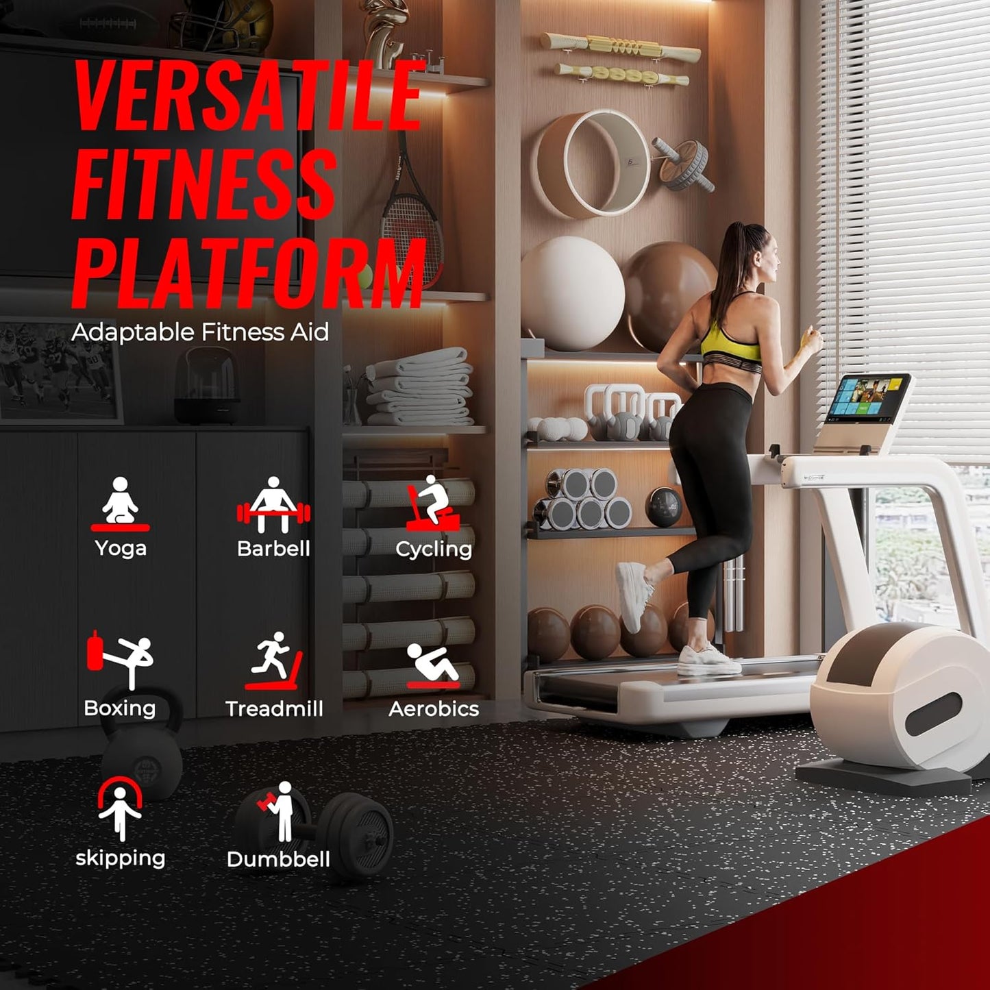 SUPERJARE 0.79 Inch Gym Flooring for Home Gym, Exercise Equipment Mats with Rubber Top, Interlocking Rubber Floor Tiles for Home Gym and Fitness Room, Protective Flooring Mat