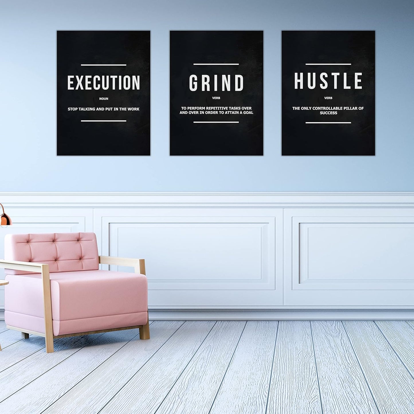 Success Canvas Painting Wall Art Quote Motivational Wall Art Execute Wall Decor 3 Pieces Black Poster Positive Inspirational Framed Artwork Prints Picture for Living Room Office 48''Wx 24''H