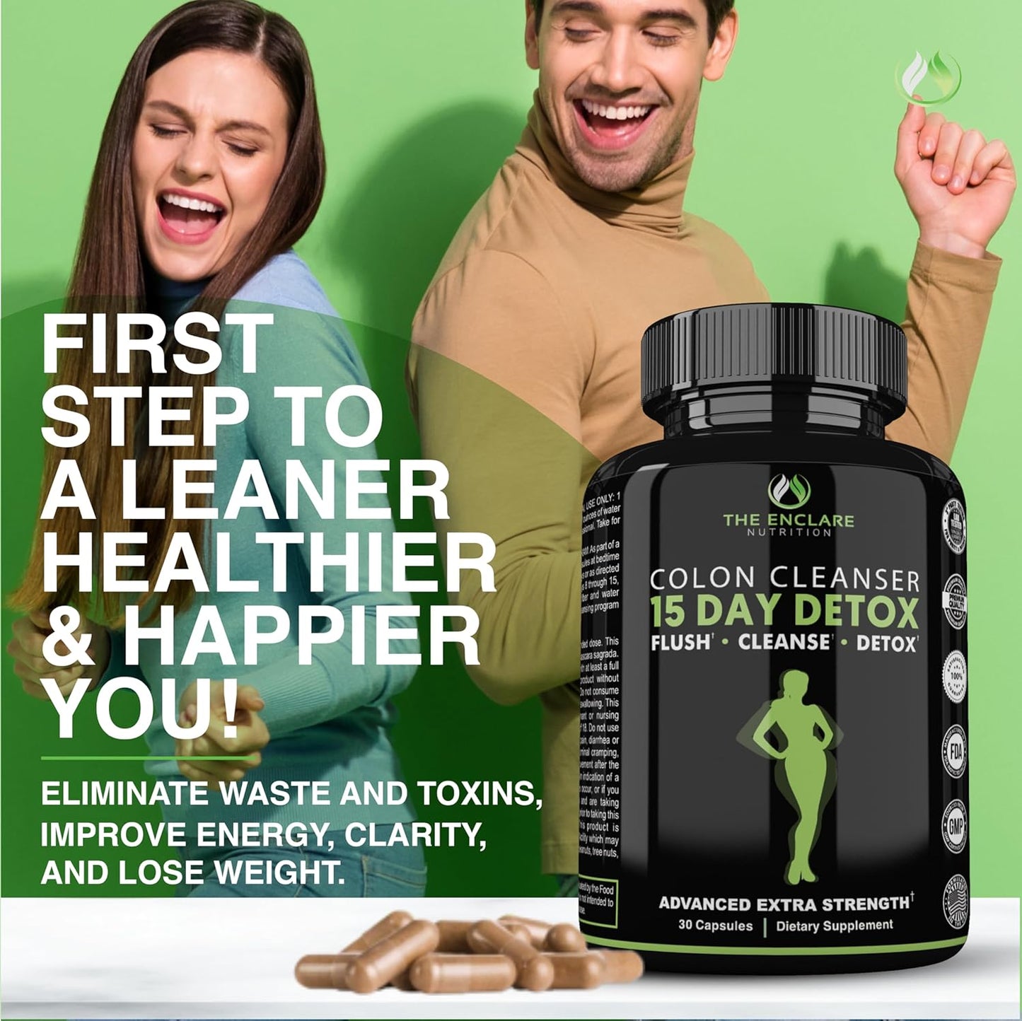 THE ENCLARE NUTRITION Colon Cleanse 15 Day Gut Cleanse Pills. Colon Cleanser for Women & Men. Psyllium, Probiotic Laxatives for Constipation, Bloating Relief, Detox Cleanse for Weight Loss Support (1)