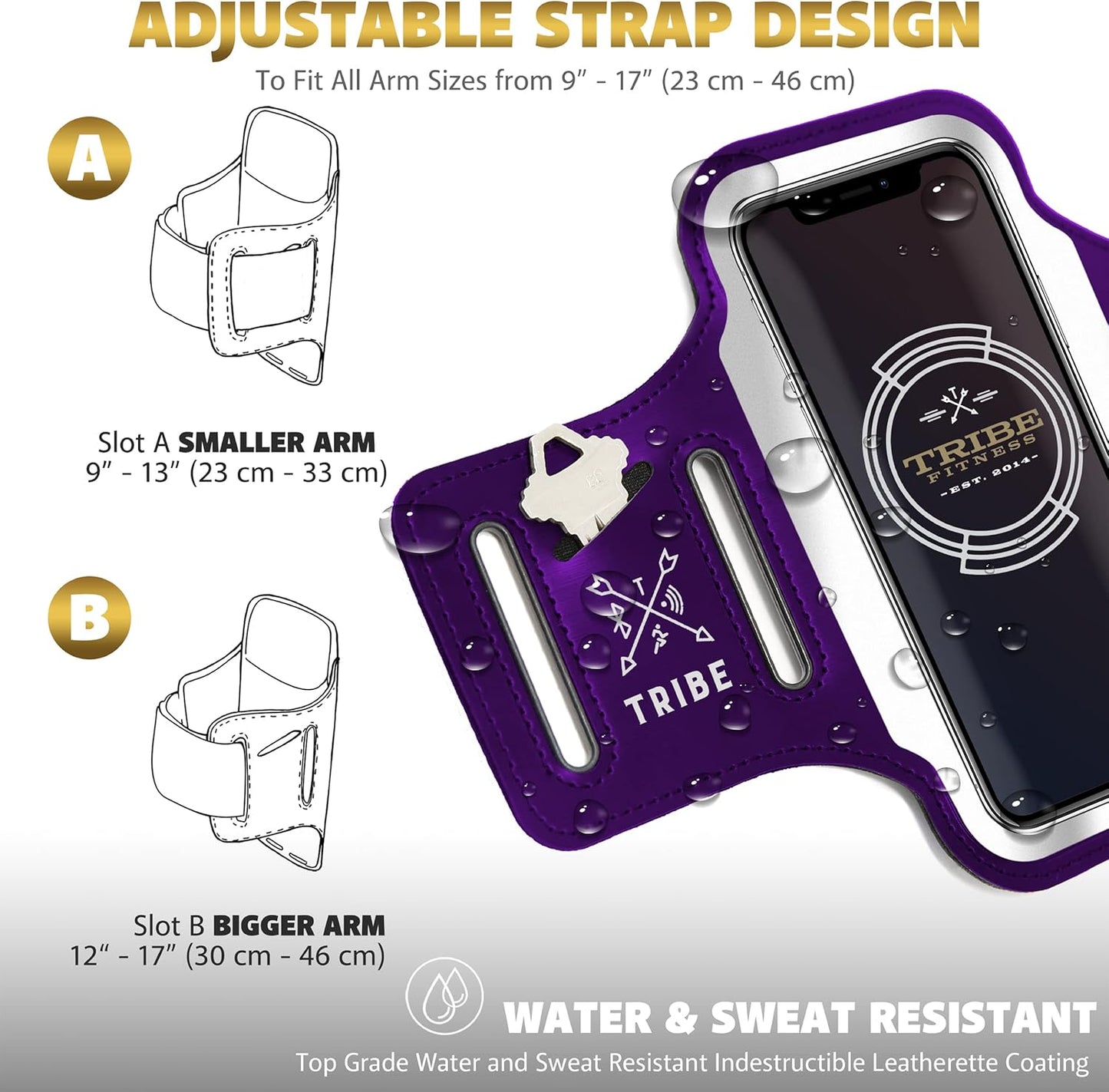 TRIBE Running Phone Holder Armband. iPhone & Galaxy Cell Phone Sports Arm Bands for Women, Men, Runners, Jogging, Walking, Exercise & Gym Workout. Fits All Smartphones. Adjustable Strap, CC/Key Pocket