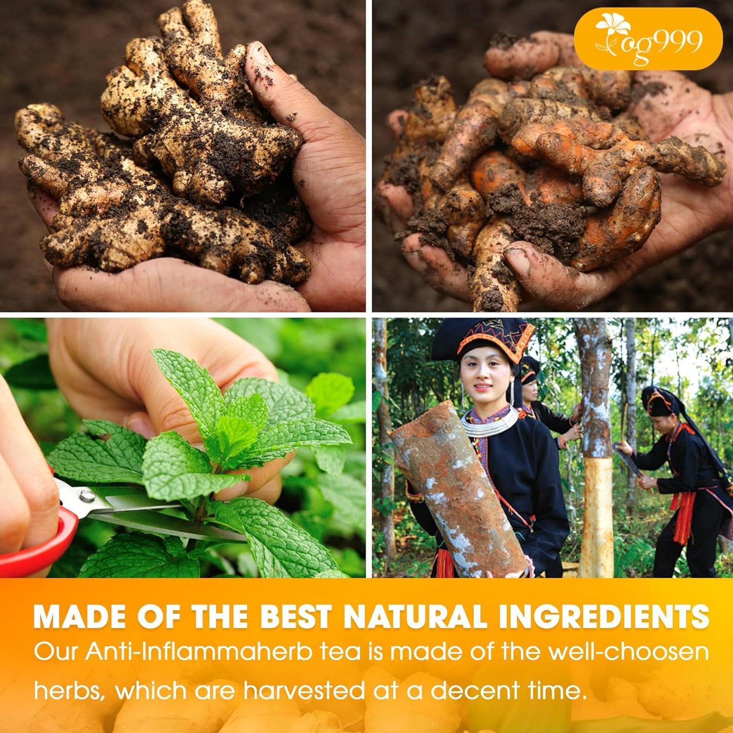 20 Tea Bags - Anti-Inflammaherb Loose Leaf Tea, 100% Natural from Ginger, Turmeric, Peppermint, Black Pepper, Cinnamon. No Sugar, No Caffeine, No Gluten, Vegan