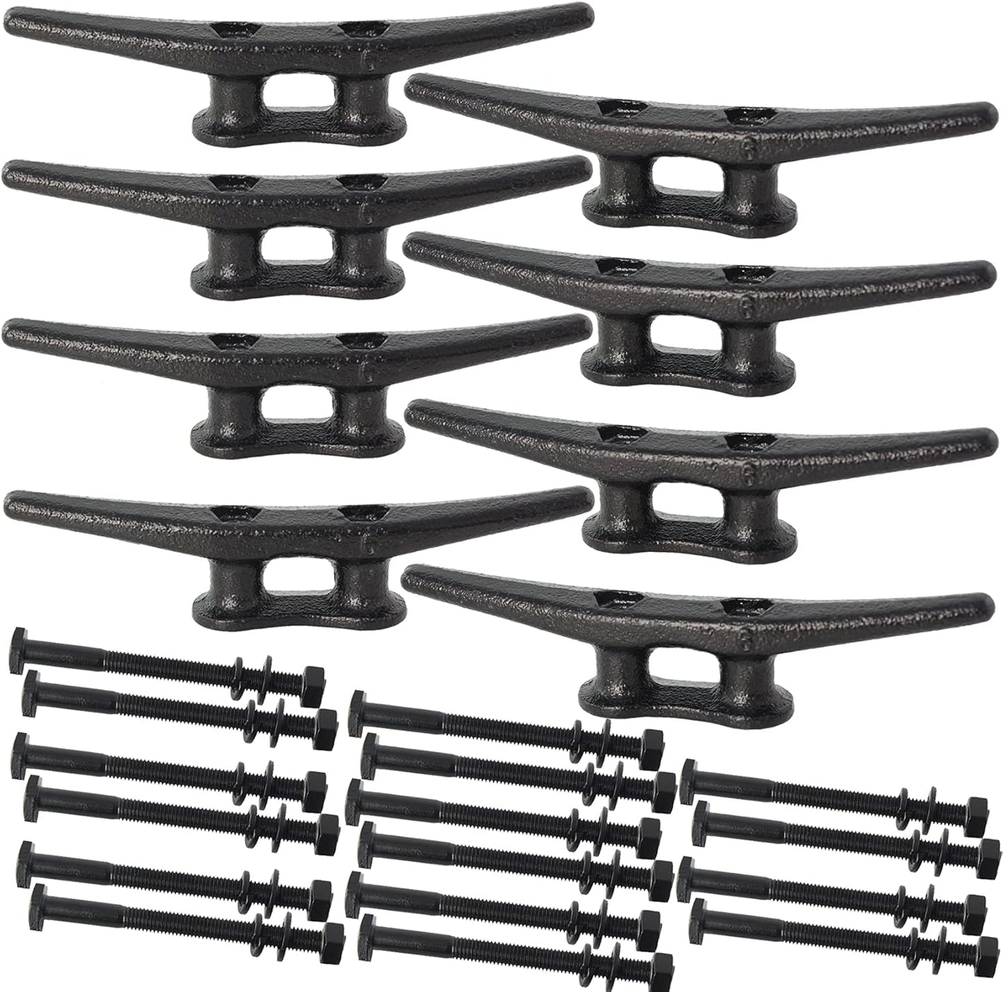 Dock Cleats 6/8/10 inch With Hardware,Electrophoretic Coated Black Boat Cleat Dock Boat Cleats,Rope Cleat Boat Dock Cleats Ideal for Boat Docks, Decks, Piers for Tying up Boats (2,4,6,8,12 Pack)