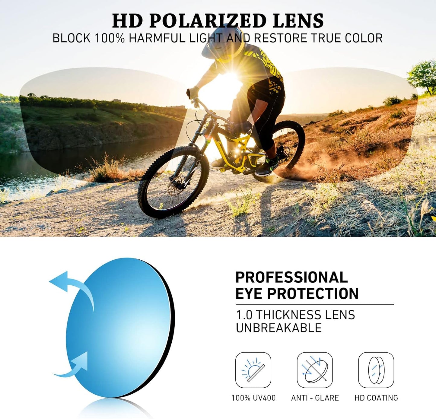 Polarized Sports Sunglasses for Men Women,Fishing Driving Rectangular Goggles UV400 Protection