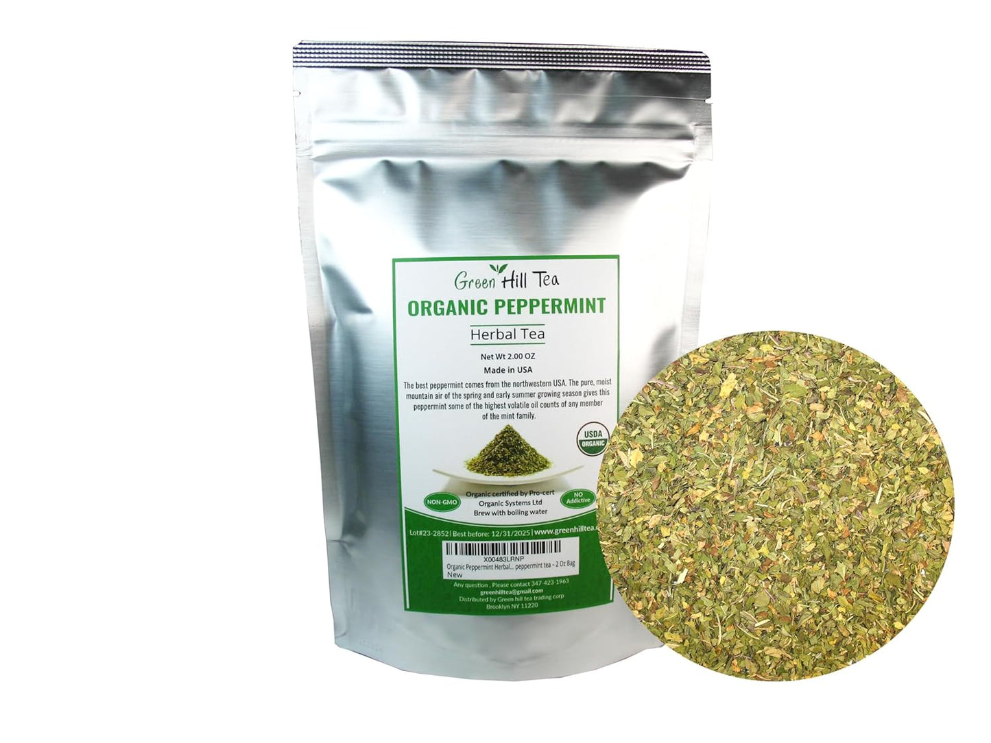 Organic Peppermint Herbal Tea, An intense taste of a perfect, plain peppermint tea – 2 Oz Bag