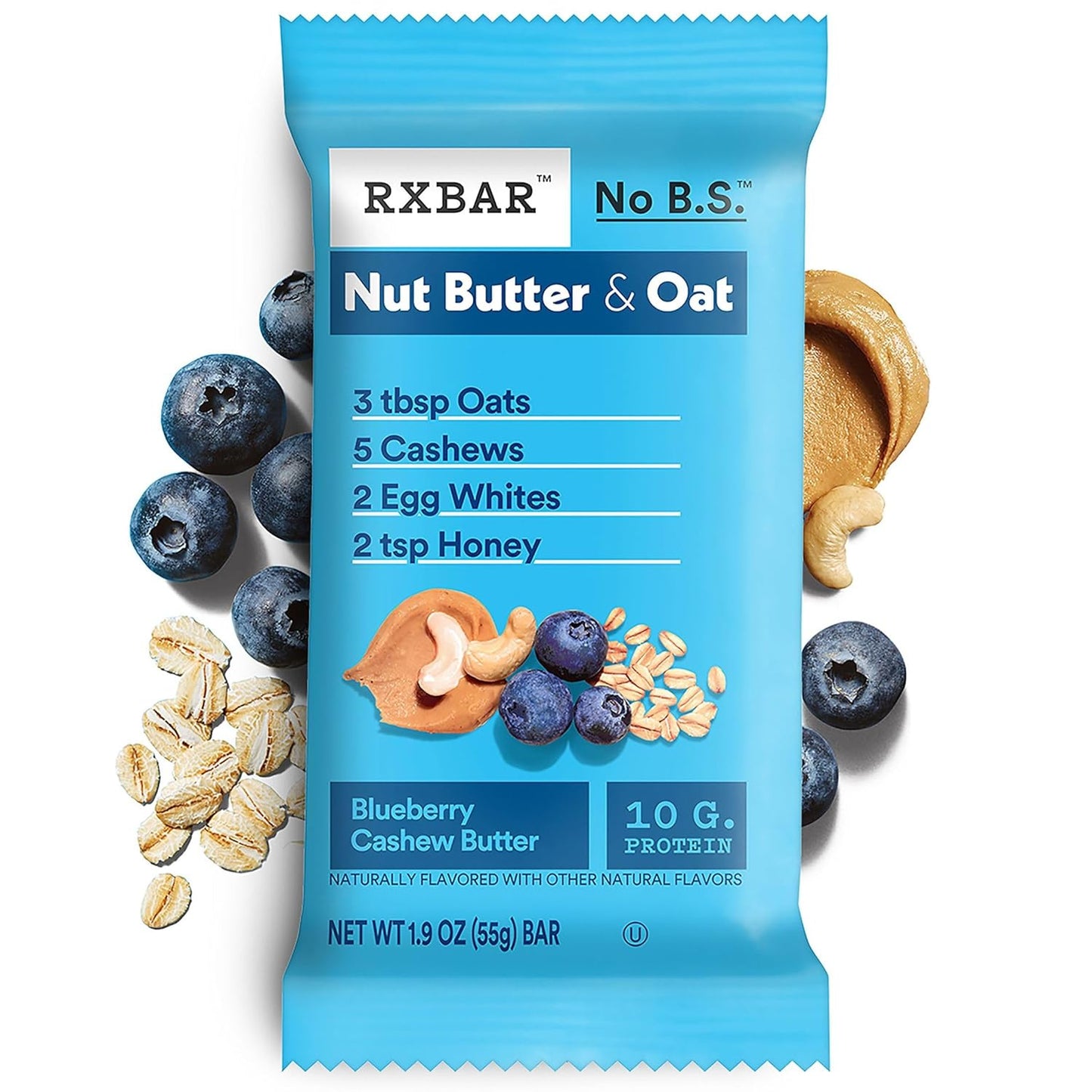 RXBAR Nut Butter and Oat Protein Bars, Protein Snacks, Snack Bars, Blueberry Cashew Butter (6 Boxes, 30 Bars)