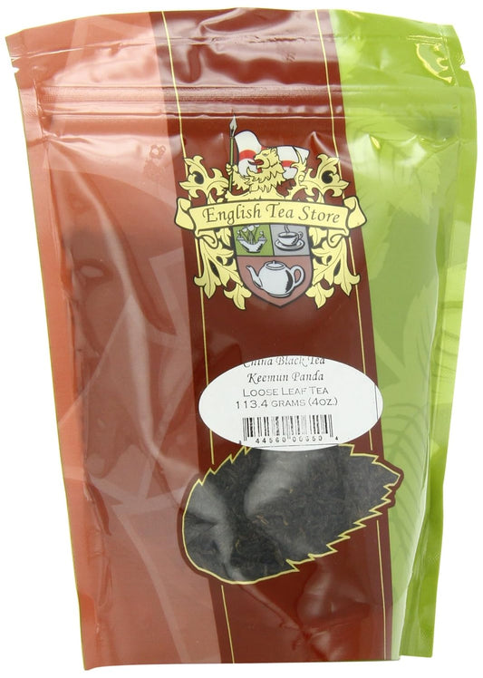 China Keemun Panda Black Tea | Loose Leaf Pouches | 4oz | Winey Fruity Flavor | Medium Caffeine | Smooth Taste with Depth | Traditional Congou-Style Chinese Black Tea from Qimen County