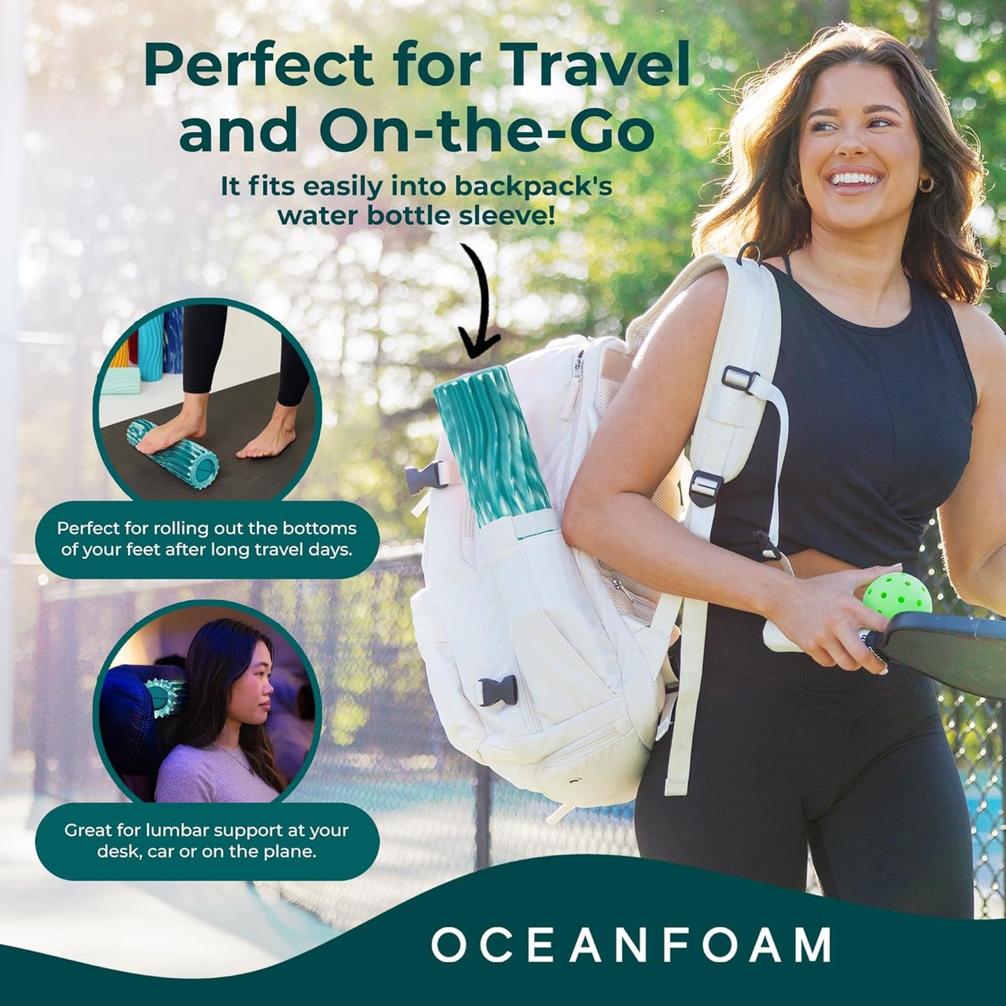 Oceanfoam Ripple Travel Foam Roller (11" x 3.35") Firm Mini Foam Roller for Physical Therapy, Deep Tissue Massage, Back Pain - High Density, Wave Textured - Yoga, Exercise (Jade & Seafoam Marbled)