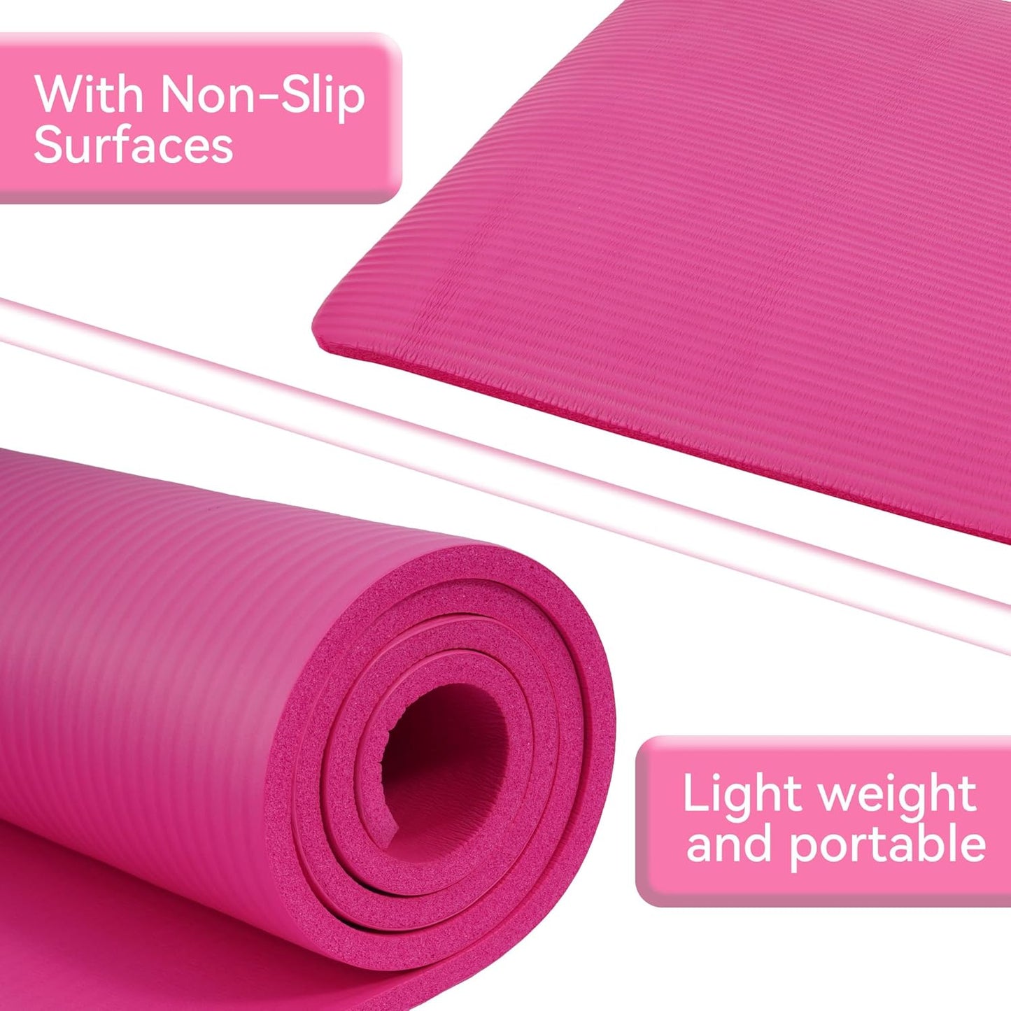 Yoga Mat, 1/2-Inch Extra Thick High Density Exercise Mat, Anti-Tear Exercise Yoga Mat with Carrying Strap, Suitable for Various Yoga Exercises