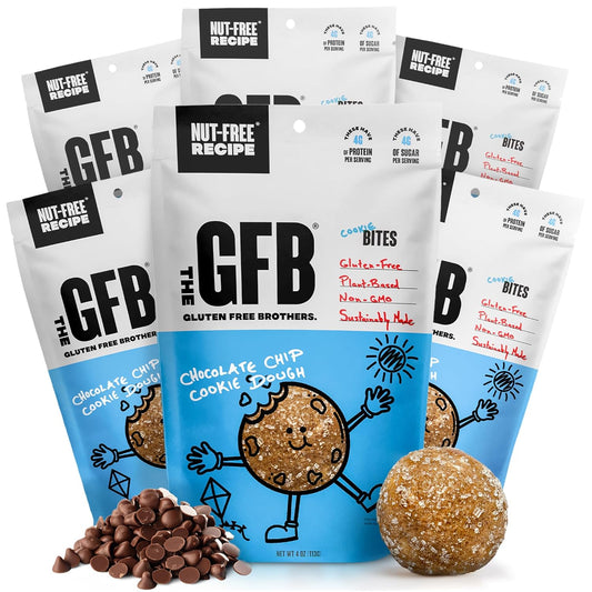 The Gluten Free Brothers Chocolate Chip Cookie Dough Nut Free Bites - Allergen Friendly, Gluten Free, Soy Free Protein Balls – Plant Based Vegan Non-GMO Snack Size Protein Energy Balls, 4 oz (6 Count)