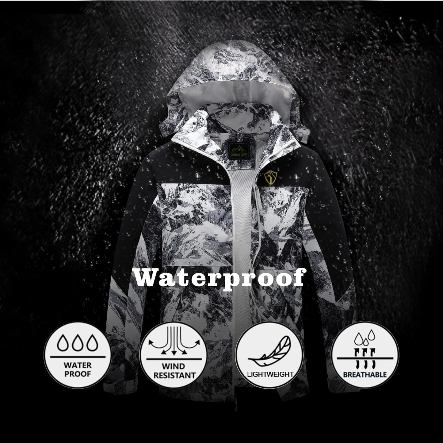 GIISAM Rain Jacket for Men, Mens Waterproof Raincoat Lightweight Rain Jackets Outdoor Rain Coat Windbreaker with Hood