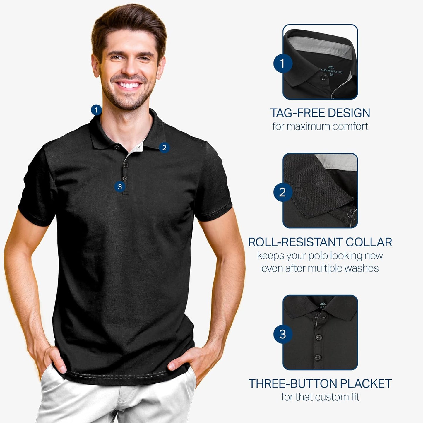Mio Marino Golf Polo Shirts for Men - Dry Fit - Ultra-Thin Breathable Fabric