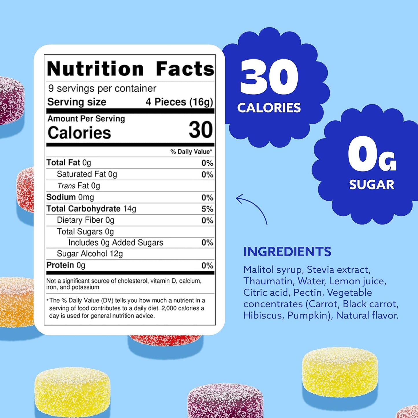 Cambie Sugar Free Gummies - 1 lb of Individually Wrapped Sugar Free Candy, Assorted Fruit Flavors, Diabetic Friendly, Keto, Low Carb, Vegan, Natural Flavors, Made in Italy