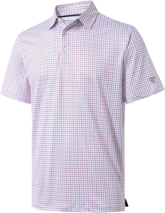 Men's Golf Polo Shirts Short Sleeve Striped Performance Moisture Wicking Dry Fit Golf Shirts for Men