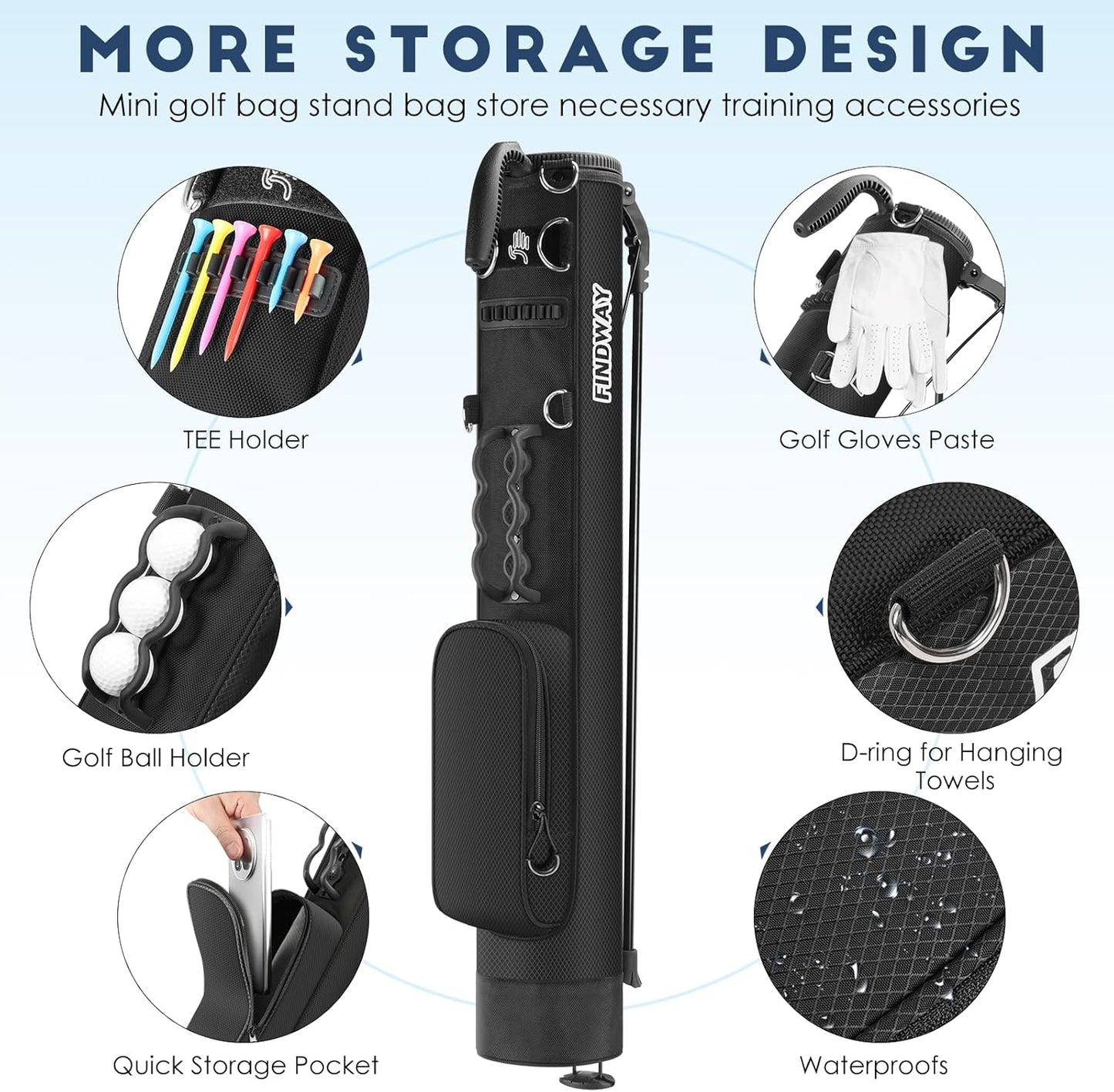 Findway Golf Stand Bag, Small Golf Bag for The Driving Range, Par 3 and Executive Courses, Lightweight Golf Club Carry Bag with Ball Holder and Pockets for Men Women