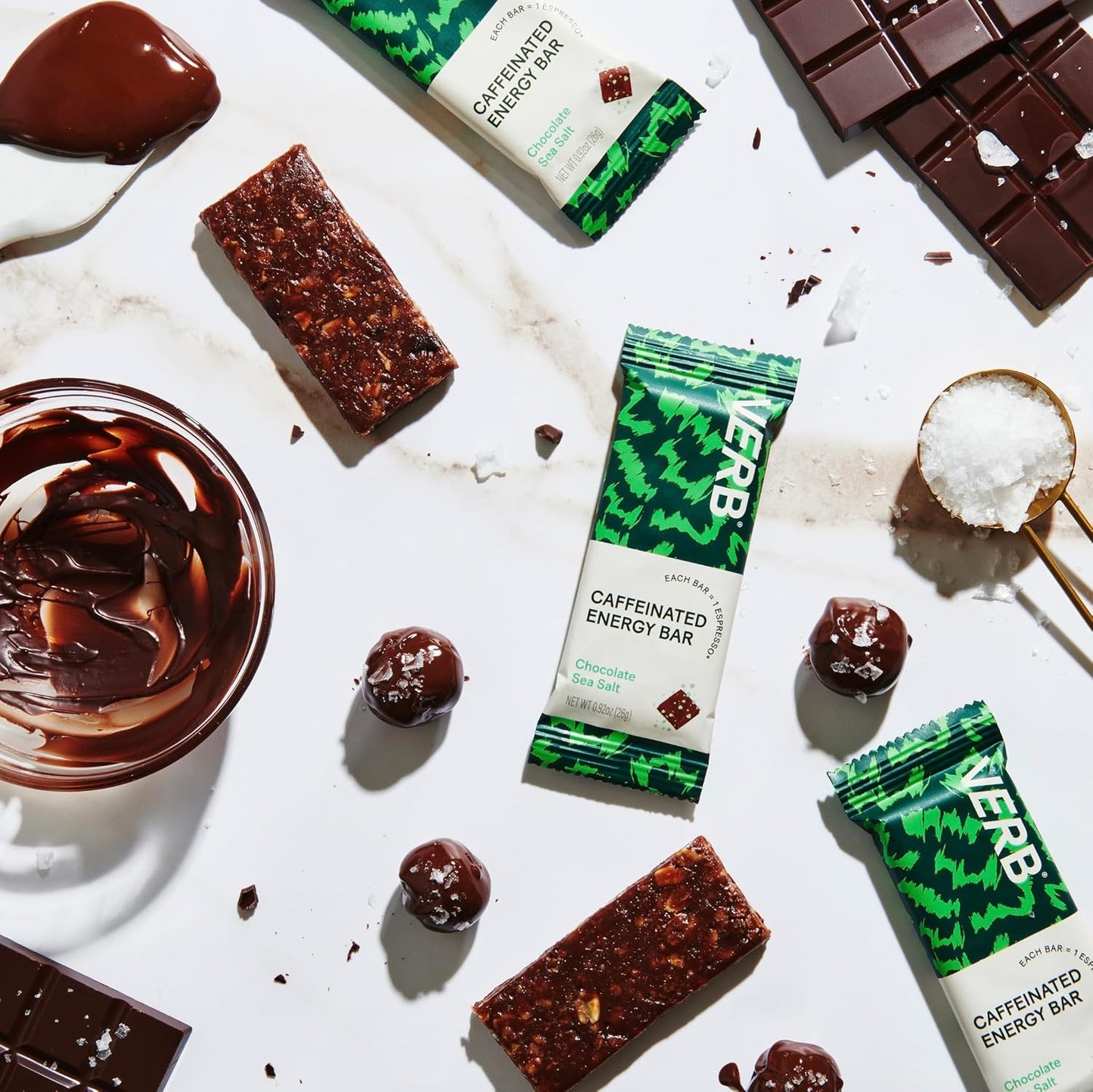 Verb Caffeinated Energy Bars Chocolate Sea Salt (26g, Pack of 16) 110-Calorie Delicious Low Sugar Energy Bar - Vegan Gluten Free On-the Go Snack with 80mg Green Tea Caffeine Only Real-Food Ingredients