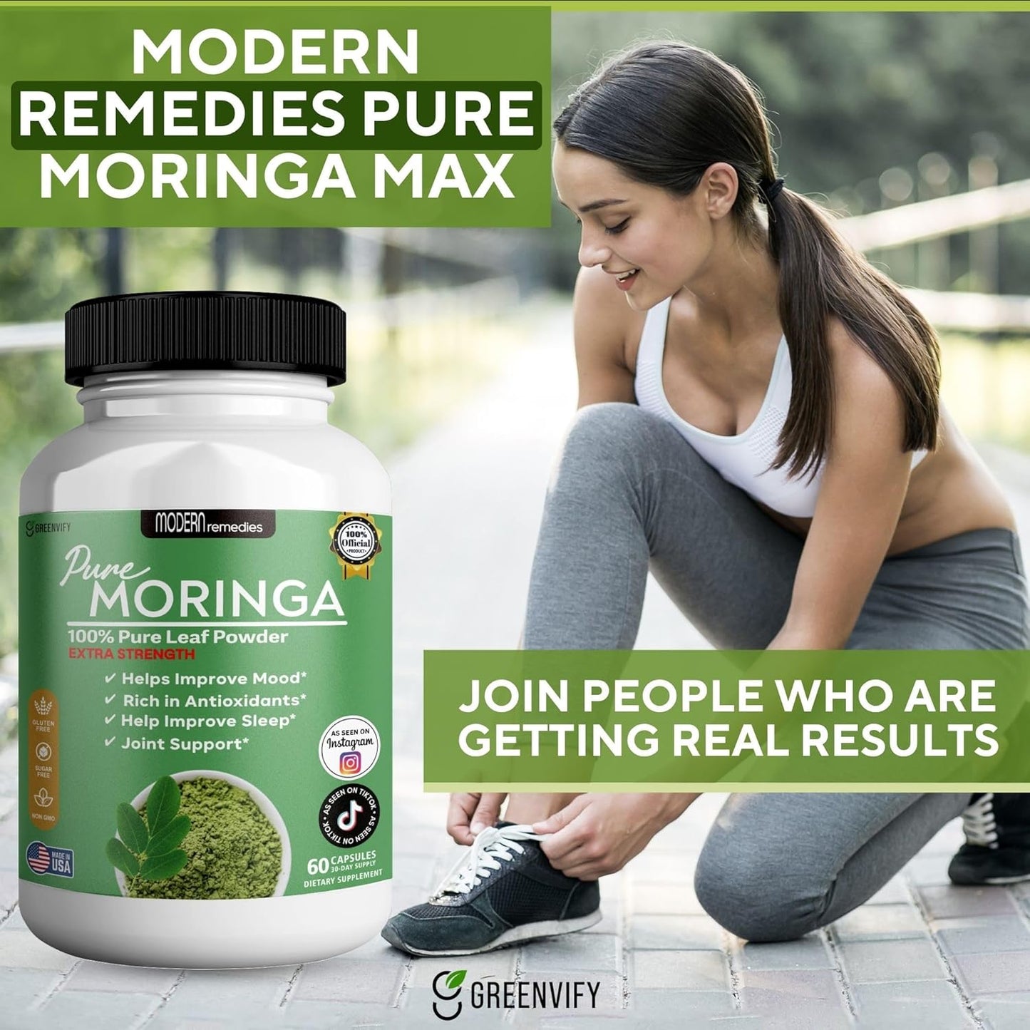 Modern Remedies Pure Moringa Max Leaf Powder Supplement, 800mg, 60 Capsules, Extra Strength for Mood, Sleep and Joint Support, Gluten Free (1)
