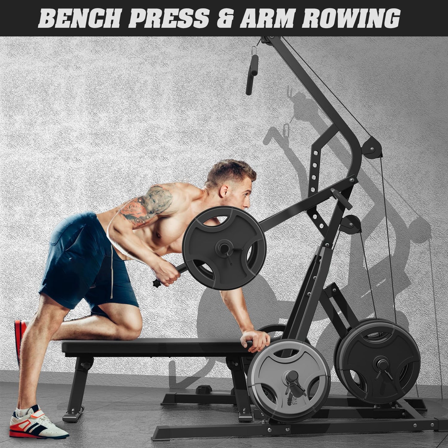 DONOW Leverage Gym Power Rack Squat Rack Lever Gym with LAT Low Row System Home Gym System Workout Station 2:1 Ratio (Without Weight Plates)