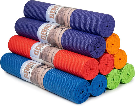 Elevate Yoga Mats, 10 Pack, 72" Long x 24" Wide, 4 mm Thick, Non-Slip and Easy to Clean Gym Mats for Schools and Studios