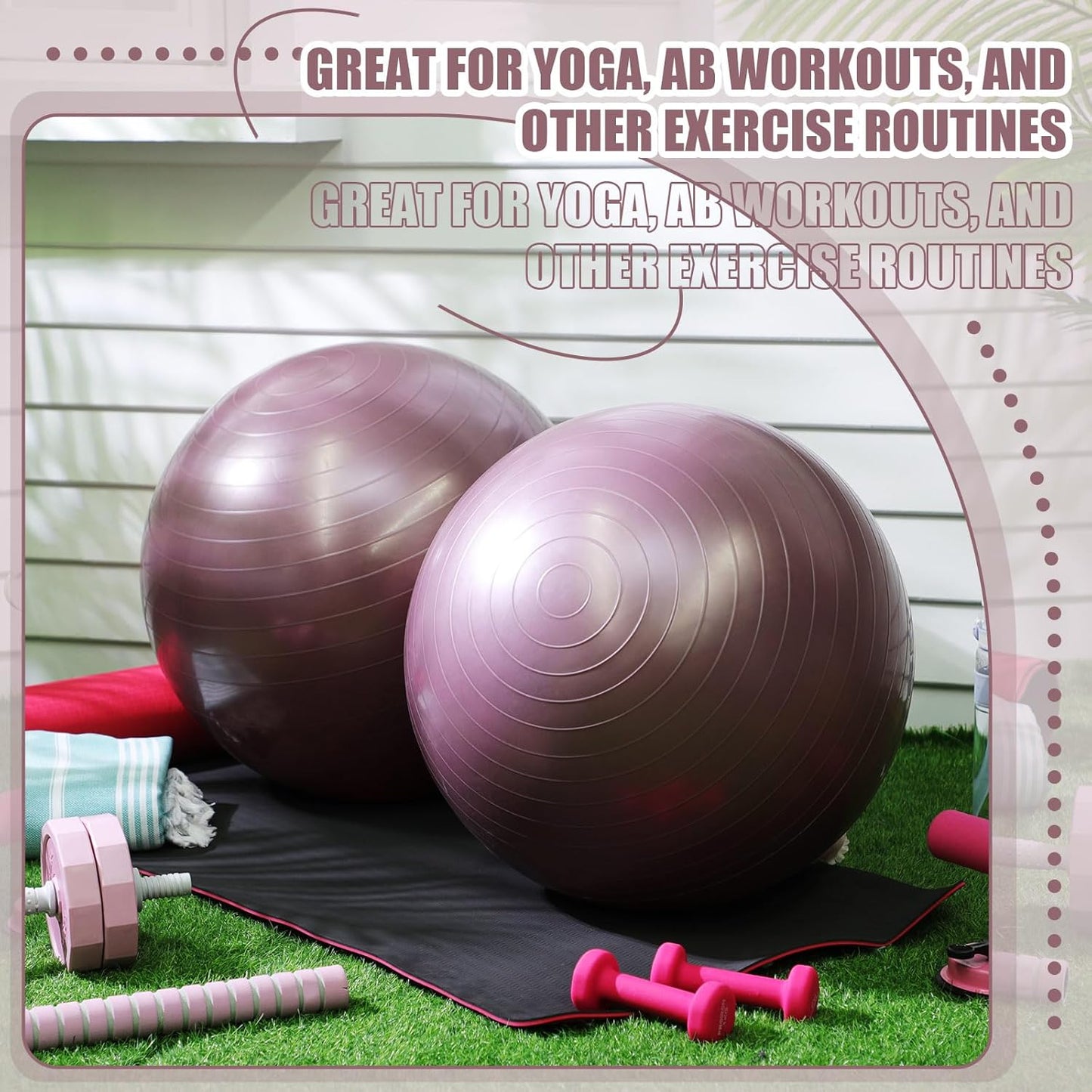 Leyndo 2 Pcs Yoga Ball Exercise Ball Large 26 Inch Exercise Anti Burst Birthing Fitness Ball with Pump, 26 Inches/ 65 cm for Improved Posture, Balance, Yoga, Pilates, Training