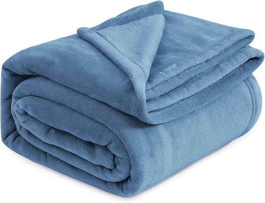 Bedsure Fleece Blankets Queen Size Washed Blue - Bed Blanket Soft Lightweight Plush Fuzzy Cozy Luxury Microfiber, 90x90 inches