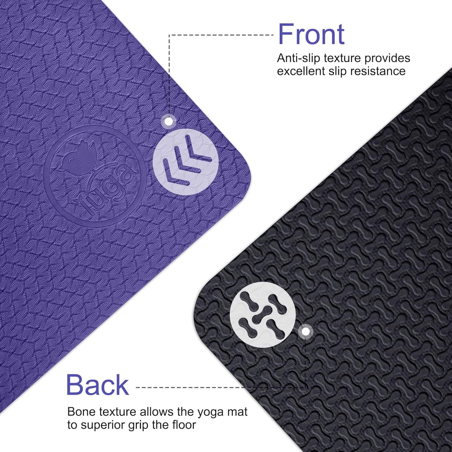 IUGA Yoga Mat Non Slip Anti-tear Pilates Mat Eco Friendly Hot Yoga Mats Thick for Workout & Exercise(72"x 24"x 6mm)