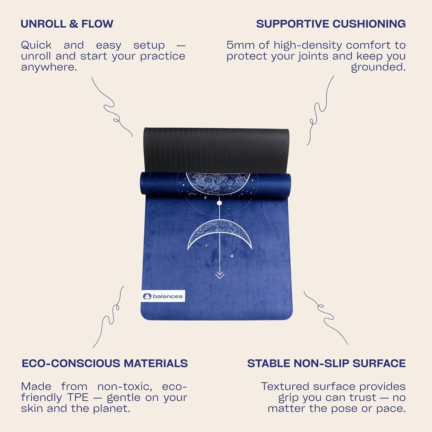 Yoga Mat 5mm Non Slip Suede & TPE - Eco-Friendly Fitness & Exercise Mat for Home Gym, Pilates, Hot Yoga, and Meditation - Lightweight Durable 72 x 24 inch Workout Mat for Women & Men