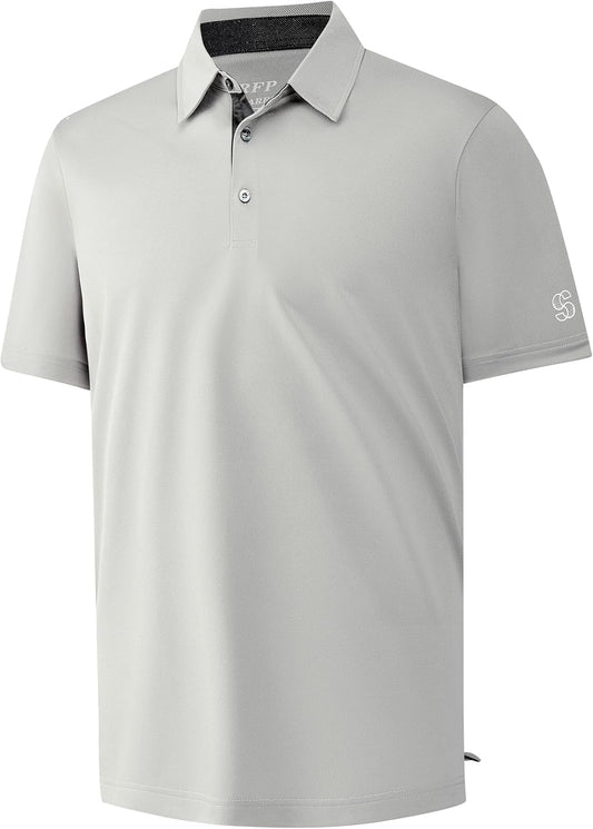 Mens Golf Shirt Short Sleeve Moisture Wicking Dry Fit Performance Solid Casual Pique Collared Golf Polo Shirts for Men
