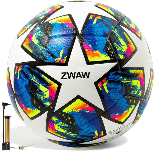 Size 5 Soccer Ball, Waterproof PU Leather, Official Match Ball, with Pump & Needles