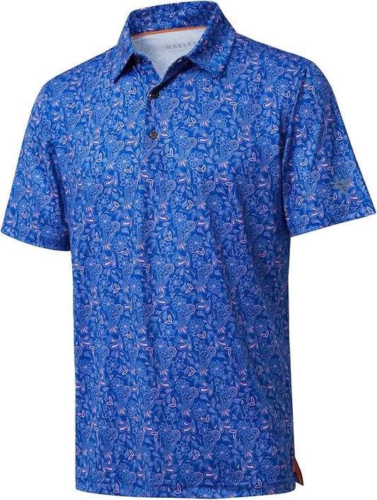 Men's Golf Polo Shirts Short Sleeve Striped Performance Moisture Wicking Dry Fit Golf Shirts for Men